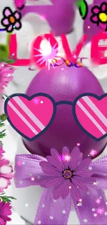 Purple egg with pink accents and flowers.