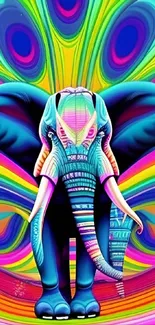 Colorful psychedelic elephant art wallpaper with vibrant abstract design.