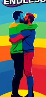 Artistic illustration of a colorful embrace with vibrant hues.