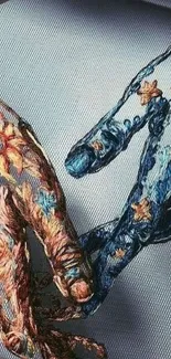 Artistic embroidery hands in vibrant colors.