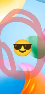 Colorful wallpaper with cool emoji on abstract background.