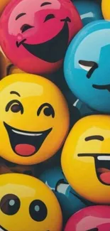 Vibrant emojis with expressive faces in bright colors for a fun wallpaper.