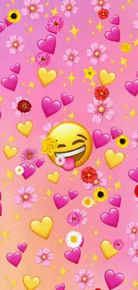 Vibrant emoji wallpaper with hearts and flowers.