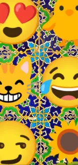 Colorful emoji mosaic wallpaper with vibrant patterns.