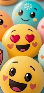 Vibrant emoji smiley faces with colorful expressions.