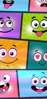 Colorful emoji wallpaper with playful expressions.