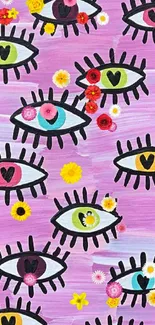 Colorful artistic wallpaper with eye patterns.