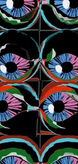 Abstract colorful eye pattern wallpaper.