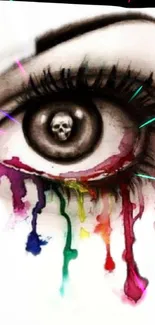 Artistic eye with colorful tears and a skull pupil mobile wallpaper.