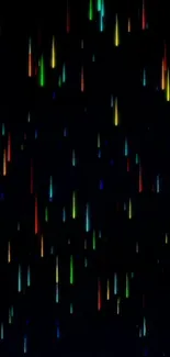 Colorful falling lights design on a black background.