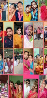 A colorful collage of family photos with traditional attire and happy faces.