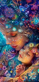 Fantasy art wallpaper with colorful flowers and mystical designs.