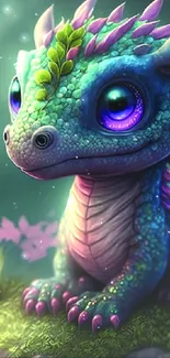 Colorful dragon art with flowers in a fantasy setting.