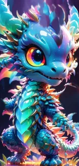 Colorful cartoon dragon with vibrant scales.