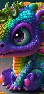 A colorful and cute dragon illustration in a fantasy art style for mobile wallpaper.