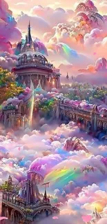 Colorful fantasy landscape with clouds and castles, perfect for mobile wallpaper.