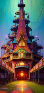 Colorful fantasy tower with intricate architecture.