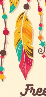 Colorful feather design wallpaper with decorative elements.