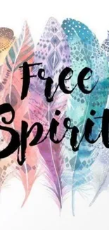 Free spirit mobile wallpaper with colorful feather design.