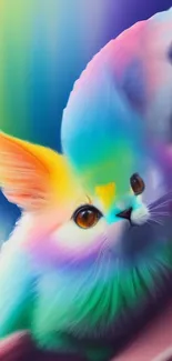 Artistic, rainbow-colored kitten in fantasy style.