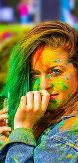 Colorful festival scene with vibrant painted faces.