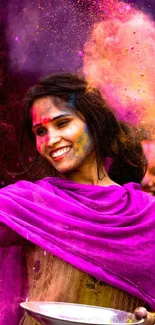 Vibrant festival scene with colorful powder.