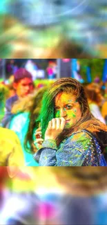 Colorful crowd at a vibrant festival.