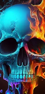 Colorful fiery skull mobile wallpaper with vivid art design.