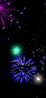 Vibrant fireworks explode in colorful night sky for festive celebration wallpaper.