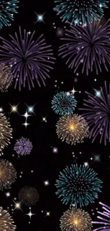 Vibrant fireworks display on a black background.