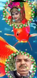 Colorful fish and human portraits wallpaper