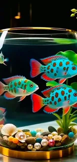 Colorful fish swimming in a decorative aquarium bowl.