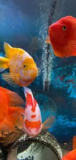 Vibrant aquarium with colorful fish displaying vivid colors in a lively setting.