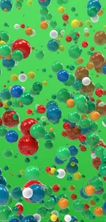 Vibrant floating bubbles on green background