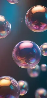 Vibrant colorful bubbles floating on a dark background.