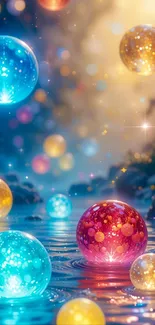 Colorful orbs floating in a fantasy scene.