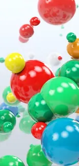 Colorful 3D spheres floating on a white background.