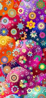 Colorful abstract floral pattern wallpaper with vibrant designs.