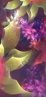 Abstract floral wallpaper with vibrant swirling colors.