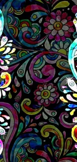 Colorful abstract floral wallpaper with vibrant patterns and a black background.