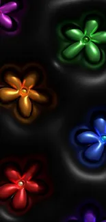 3D colorful flower pattern on black background.