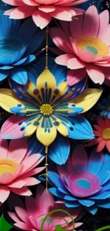 Vibrant floral art wallpaper with colorful flowers.