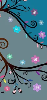 Colorful floral mobile wallpaper with elegant swirls.