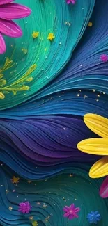 Colorful floral art wallpaper with vibrant flowers and abstract design.