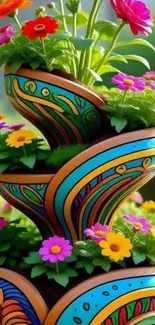 Vibrant pots with flowers art wallpaper
