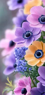 Colorful floral bouquet with purple and yellow flowers.