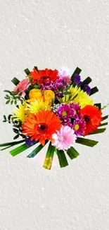 Colorful floral bouquet on a beige background.