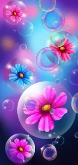 Colorful flower bubbles wallpaper for mobile phone.