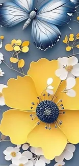 Butterfly and floral design in vibrant colors.