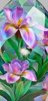 A colorful floral design encapsulated in a crystal effect.